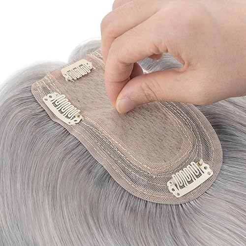 Miniatura 136 de Hairro 100% Real Human Hair Toppers for Women No Bang, Clip in Real Hairpieces, Breathable Silk Base for Covering Greyish Thinning Hair Loss on Top