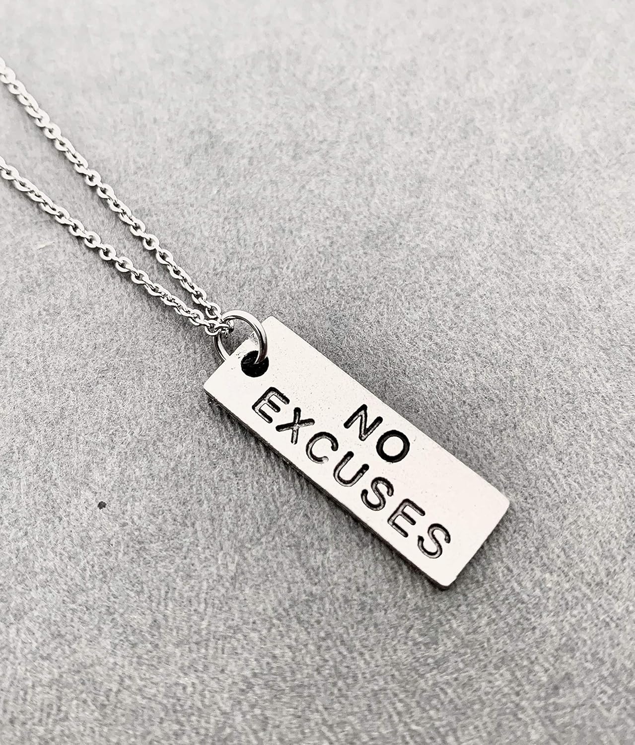 Pewter NO EXCUSES Necklace - Pewter Pendant on 18 inch Stainless Steel Cable Chain - All Pewter - Image 3
