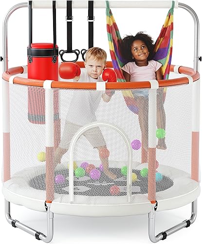 Trampolín para niños pequeños de 55 pulgadas, para interiores y exteriores, trampolín de 5 pies, mini trampolín ultra seguro para niños con red de