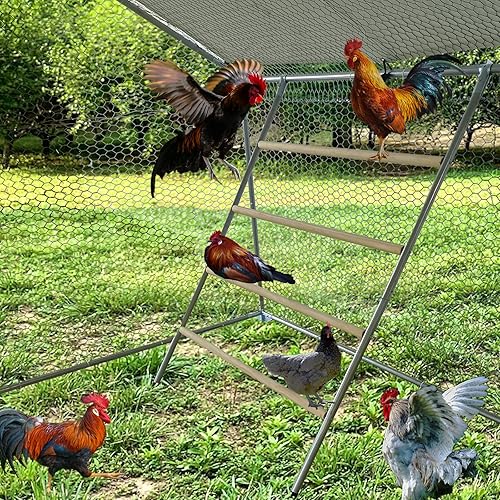 Vista 10 de Jaula de metal grande de gallinero para aves de corral, jaula de hábitat a dos aguas, con cubierta impermeable y anti-ultravioleta