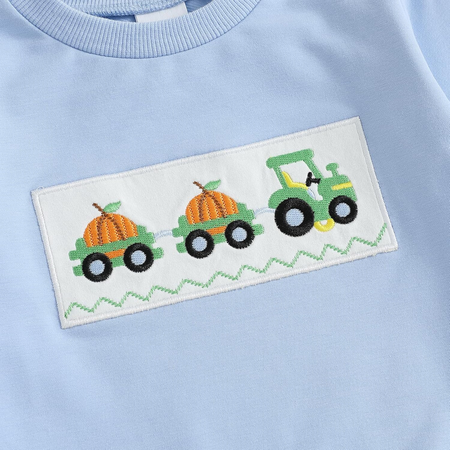 Thorn Tree Toddler Boy Halloween Outfit Pumpkin Embroidery Long Sleeve Sweatshirt Plaid Pants Fall Clothes Set - Image 6