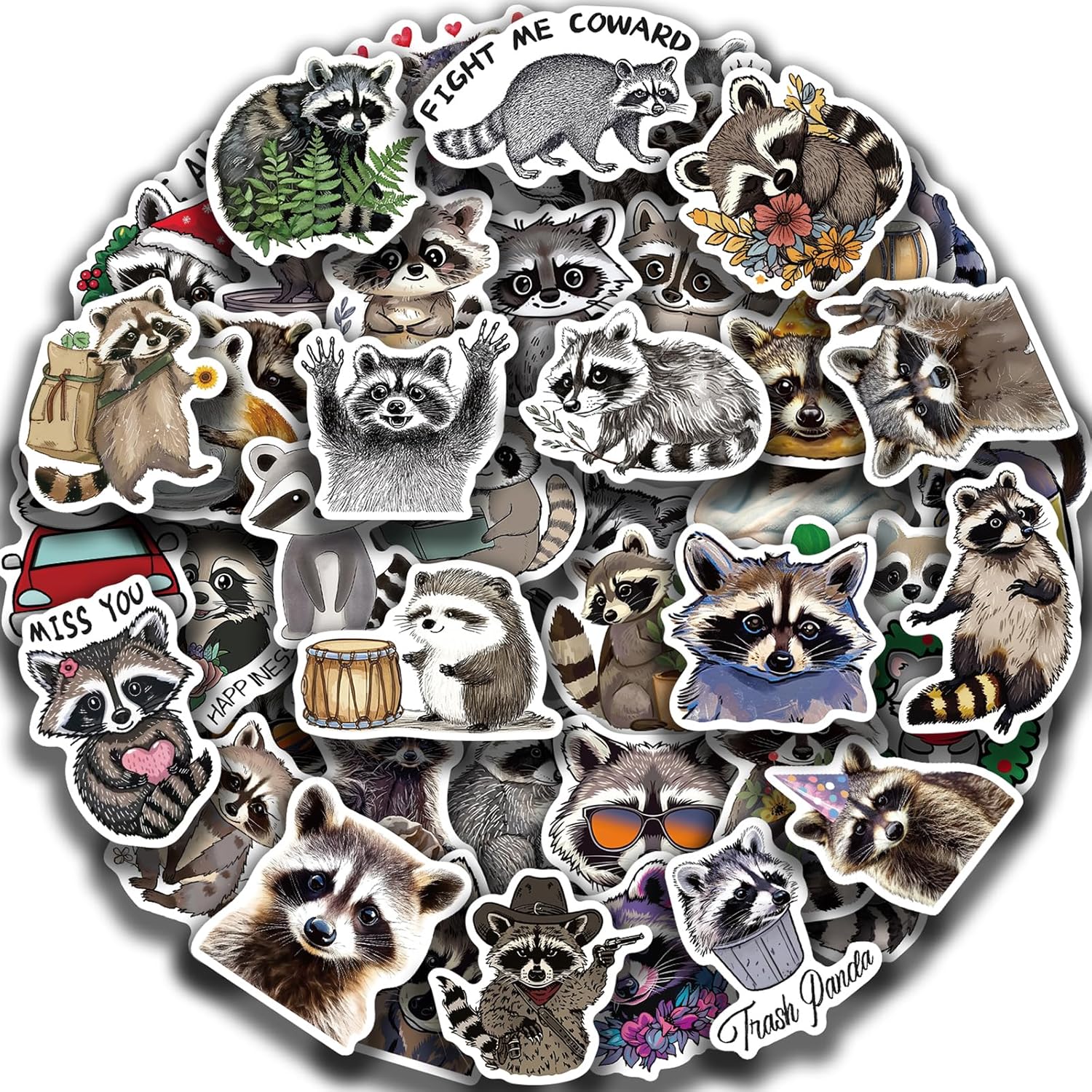 Amazon.com: 50 Pcs Cute Raccoon Stickers for Boys Waterproof Little ...