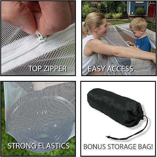 Miniatura 3 de Pack n Play Net con cremalleras – Se adapta a cuna, cochecito y corral – Red de malla duradera portátil de tamaño universal con elástico – Completo