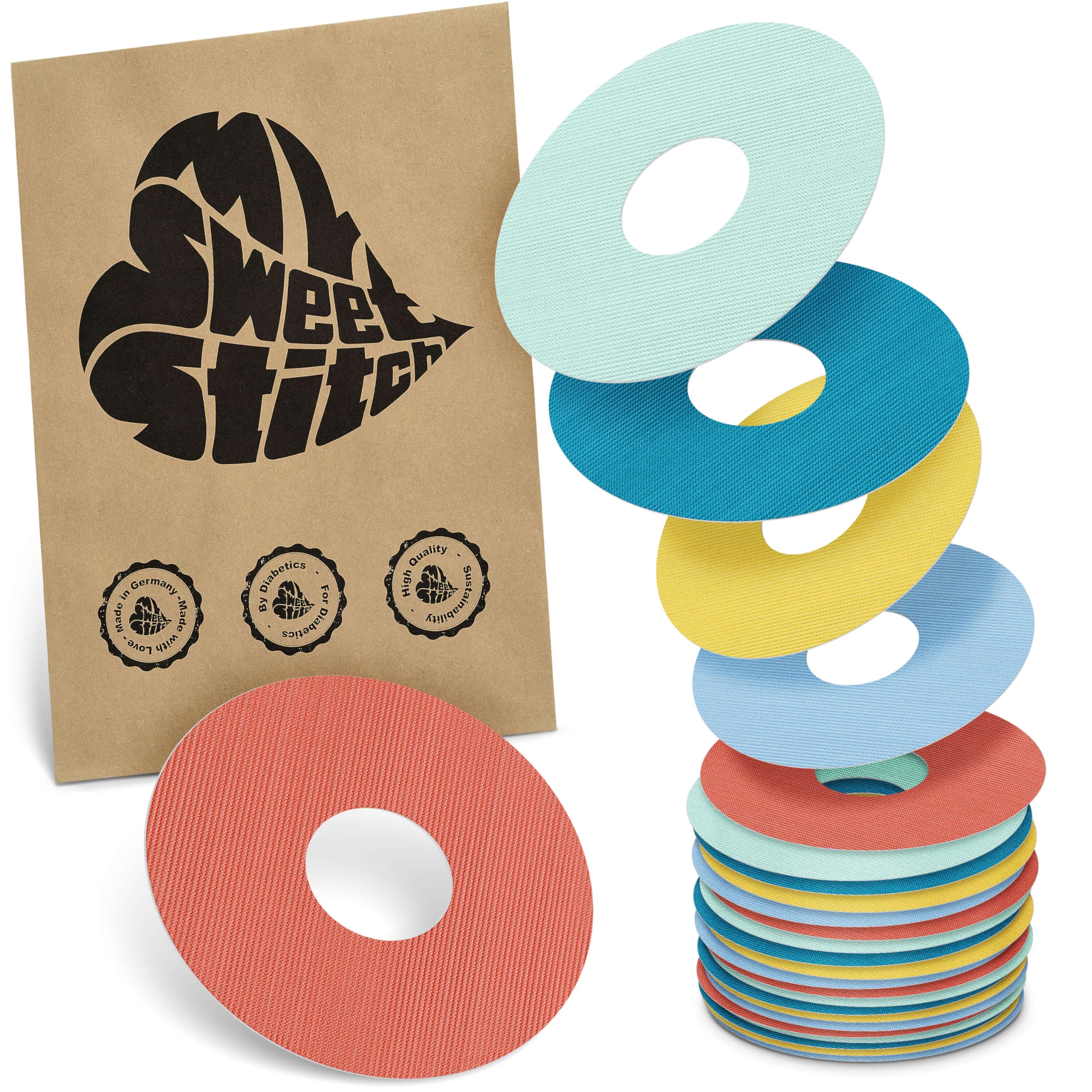 MySweetStitch, 25 x Freestyle Libre 3 Round Patches, Ring Patch diameter 60mm, Inner diameter 20mm, Waterproof, Breathable