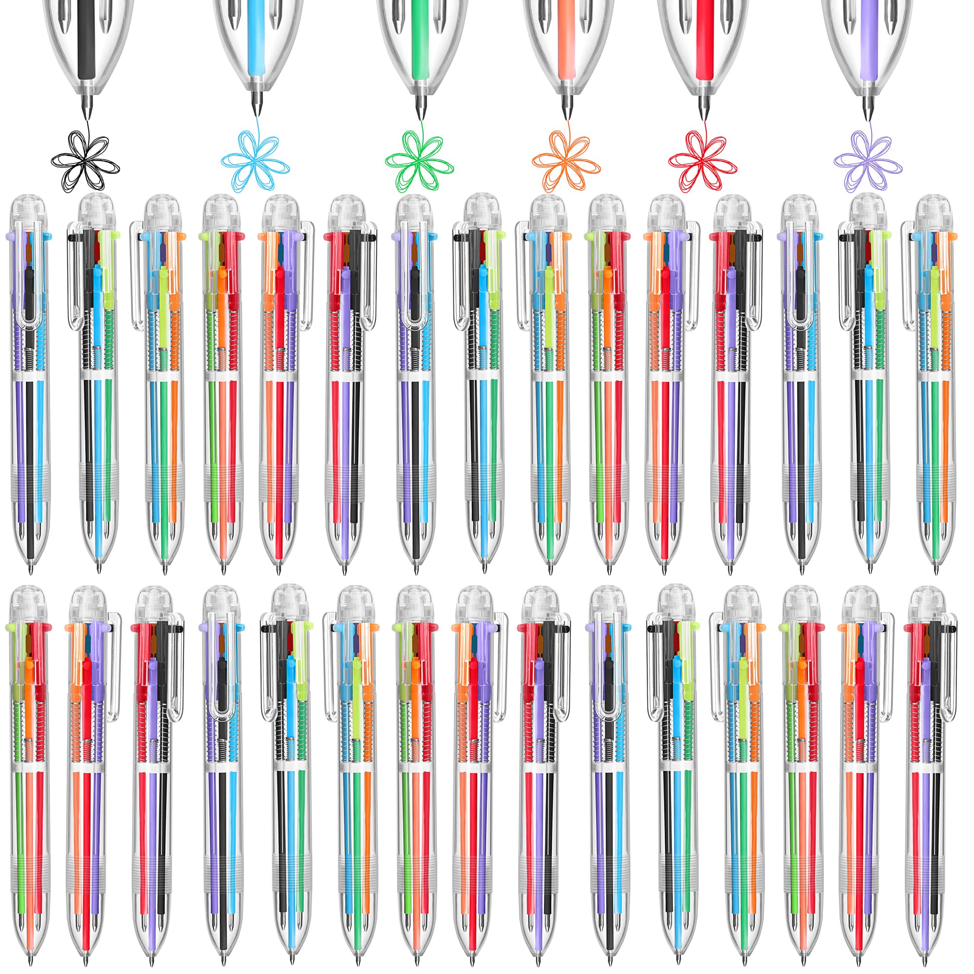 Aodaer 36 Pieces Multicolor Ballpoint Pens 0.5 mm 6 Colors Transparent Barrel Ballpoint Pen 6-in-1 Multicolor Retractable Ballpoint Pens for Office School Supplies Gifts