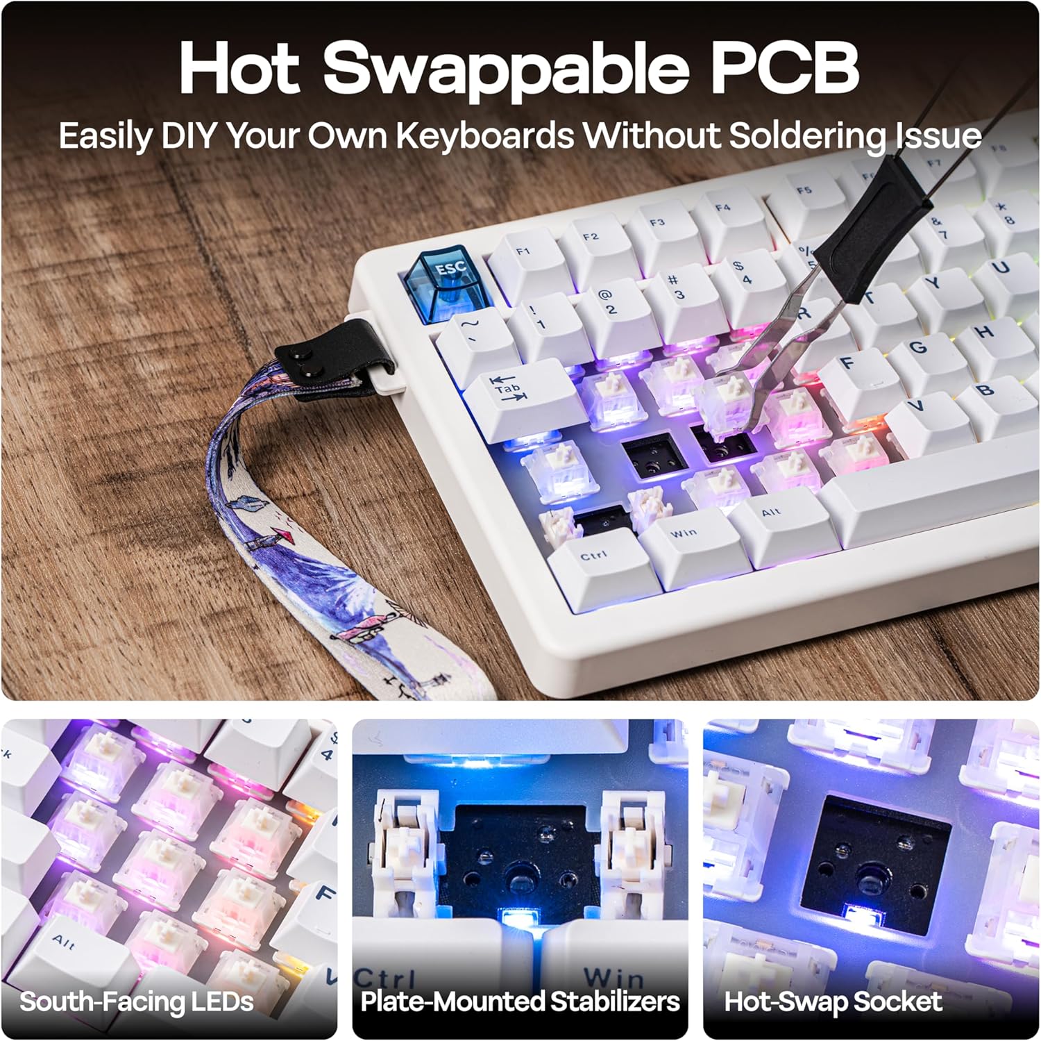 MechLands CIDOO QK75 VIA Programmable 75% Compact Keyboard, USB-C/BT5.0/2.4Ghz Wireless, Hot Swappable Custom Mechanical Keyboard with Gasket Mounted, PC Plate, 4000mAh Battery for Win/Mac (White)