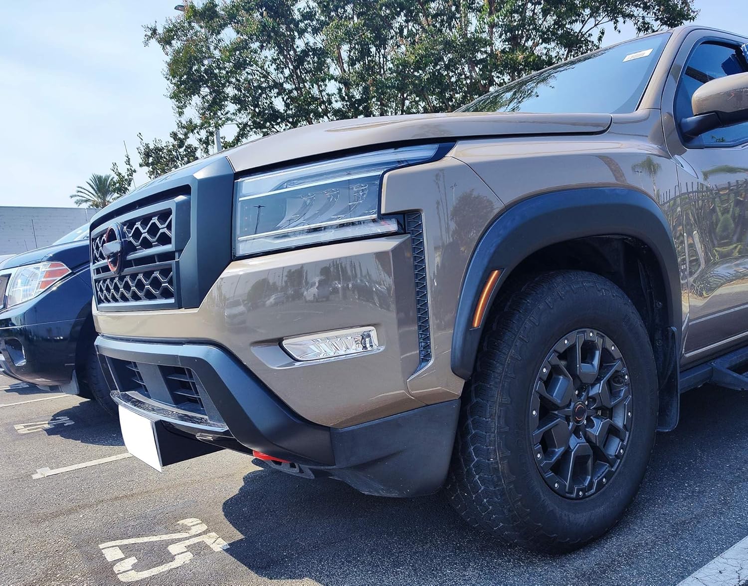 iJDMTOY Black-Out Smoked Lens Amber Yellow Full LED Strip Front Bumper Wheel Arch Side Marker Light Kit Compatible With Nissan 2022-up Gen3 Frontier, Replace OEM Amber Bulb-Less Sidemarkers