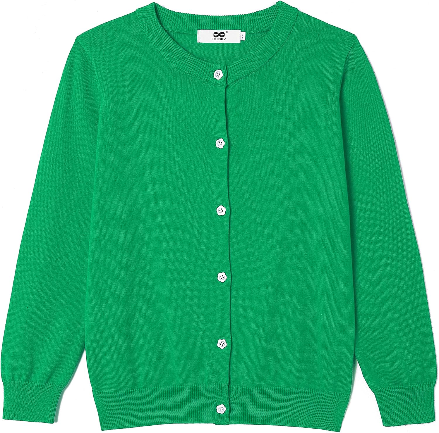 Girls' Cardigan Sweater [Cute Petal Buttons] Cotton Long Sleeve Crewneck Uniform Sweater for 5-14 Years Girls
