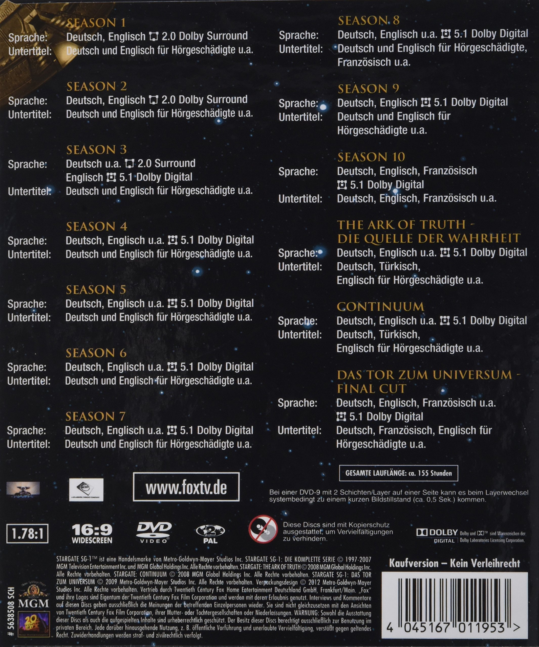 Stargate Kommando SG-1 - Die komplette Serie (inkl. Continuum, The Ark of Truth) [61 DVDs]