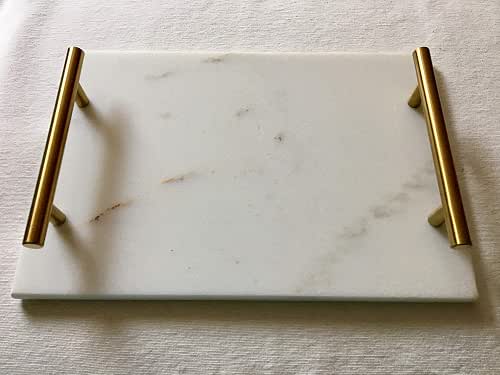 Decorative Marble Tray Board with Brass Handles
