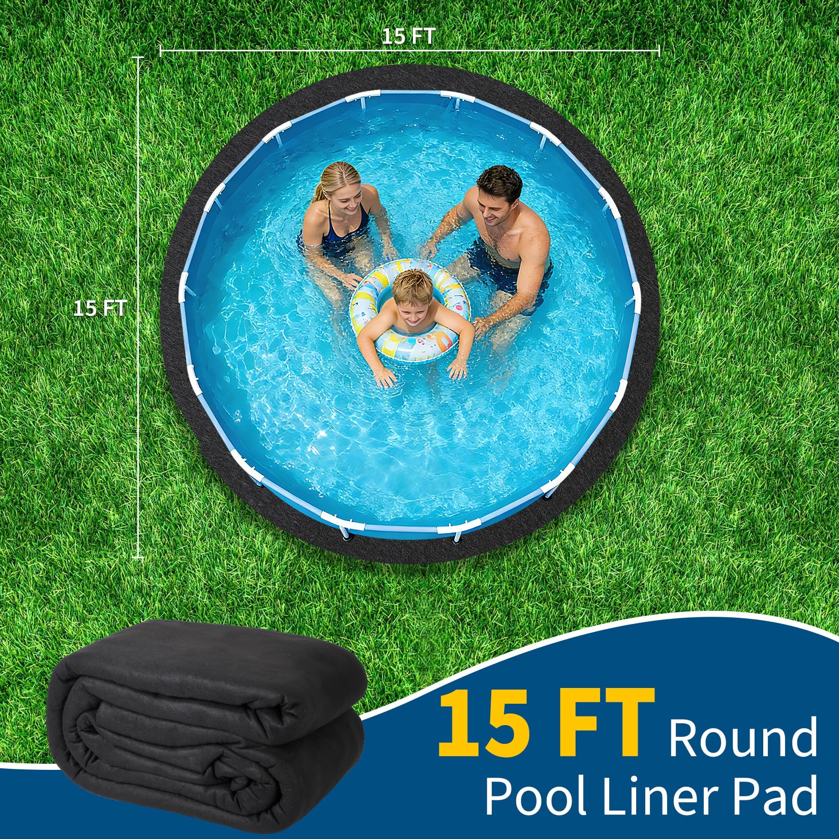 Garvee Tapis De Protection Géotextile Robuste pour Piscine Hors-Sol – Résistant Aux Perforations, écologique, Barrière Anti-Mauvaises Herbes, Prolonge La Durée De Vie du Liner – Forme : Rond, 4.57m - 2