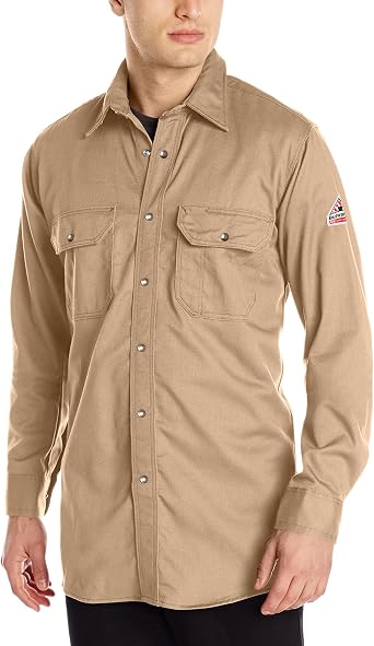 Bulwark Flame Resistant 7 oz Cotton Excel FR Snap-Front Uniform Shirt with Two Chest Pockets, Topstitched Cuff