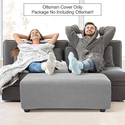 Miniatura 7 de PiccoCasa Funda otomana de alta elasticidad con parte inferior elástica, funda suave de tela jacquard a cuadros pequeños, rectangular, para