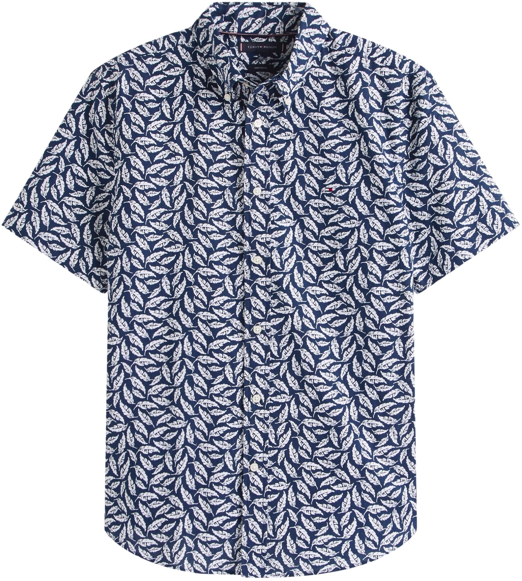 Tommy Hilfiger Herren Hemd Linen Blend Print Kurzarm