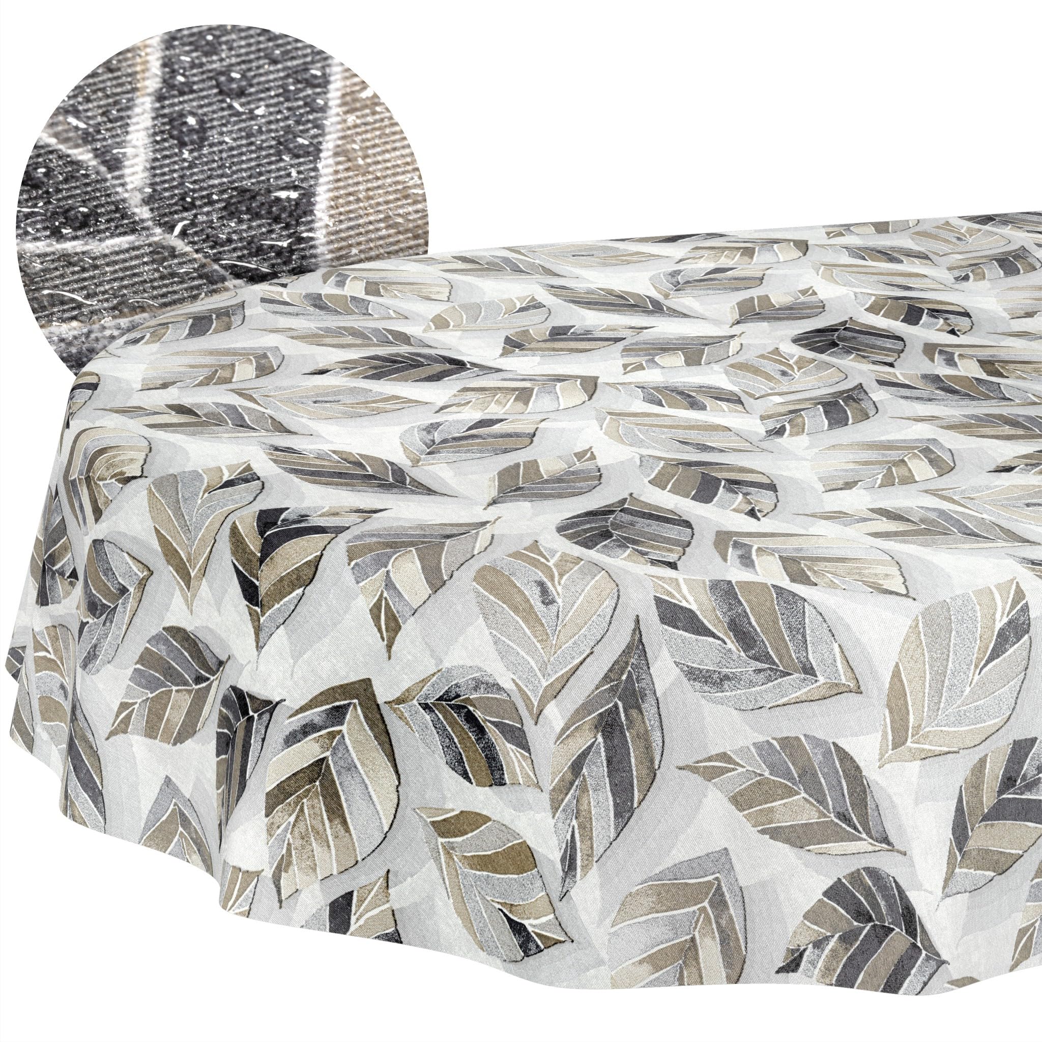 ANRO Washable Tablecloth Leaves Oval 220 x 140 cm - Water-Repellent Indoor Outdoor Lotus Effect Cut Edge