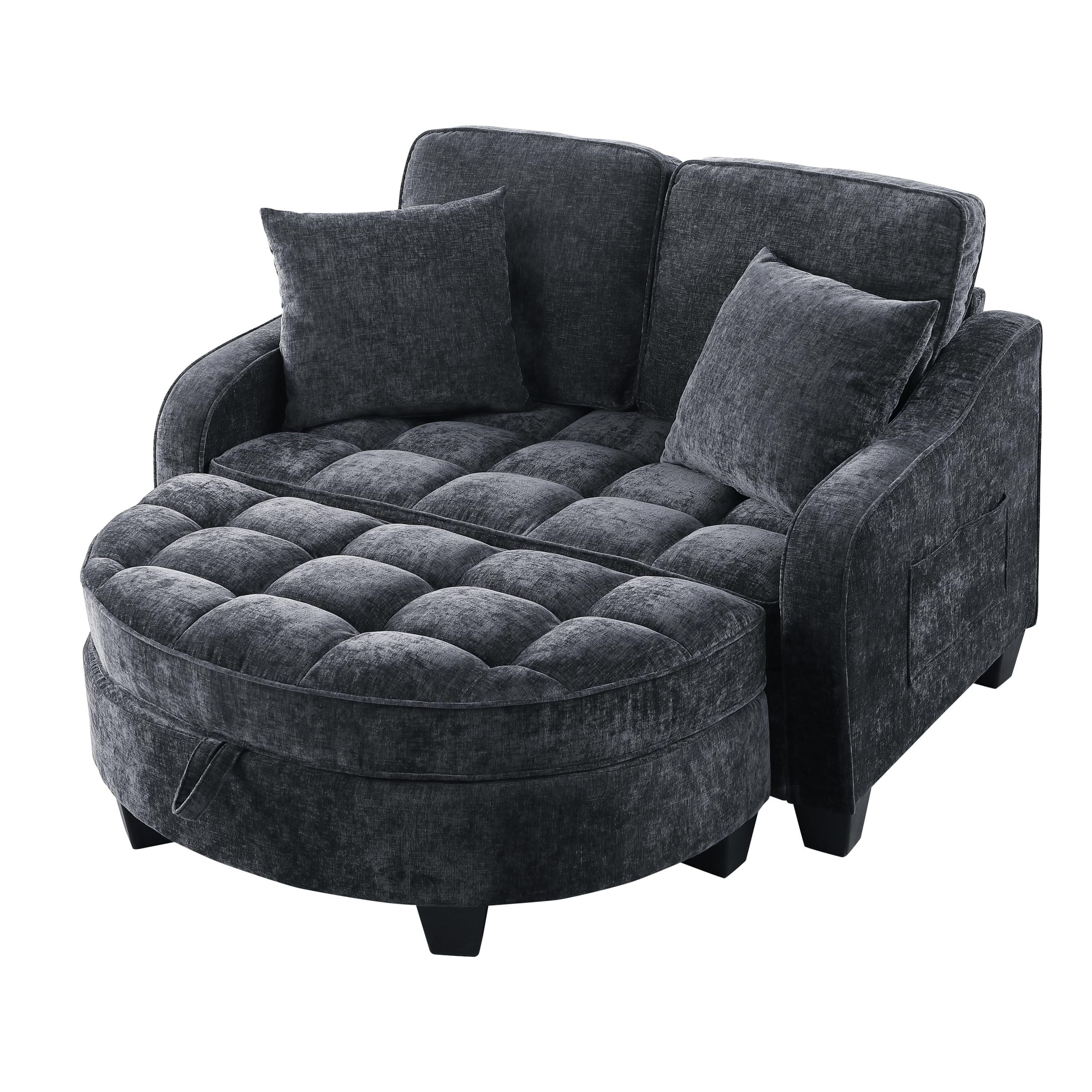 Modulares Schlafsofa aus weichem Chenillestoff, Sofa mit Schlaffunktion, Aufbewahrungs-Hocker, Schlafsofa mit Verstellbarer Rückenlehne und Kissen, für kleine Wohnzimmer, Studienzimmer, Schlafzimmer