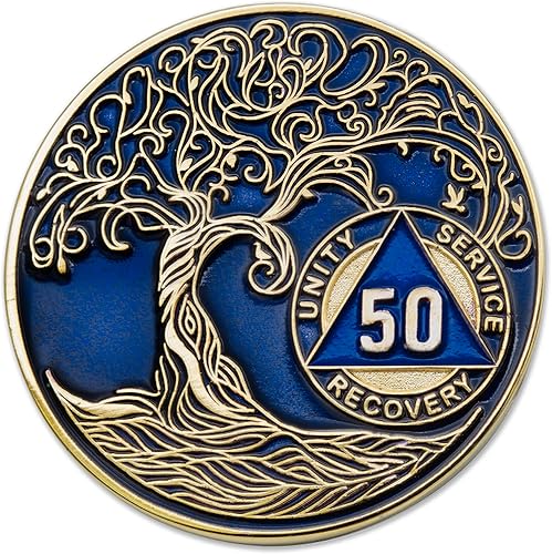 Miniatura 61 de Medallón/Ficha/Ficha de Recuperación AA Sobriety Mint de 2 Años, Árbol de la Vida Retorcido, Dorado - Negro