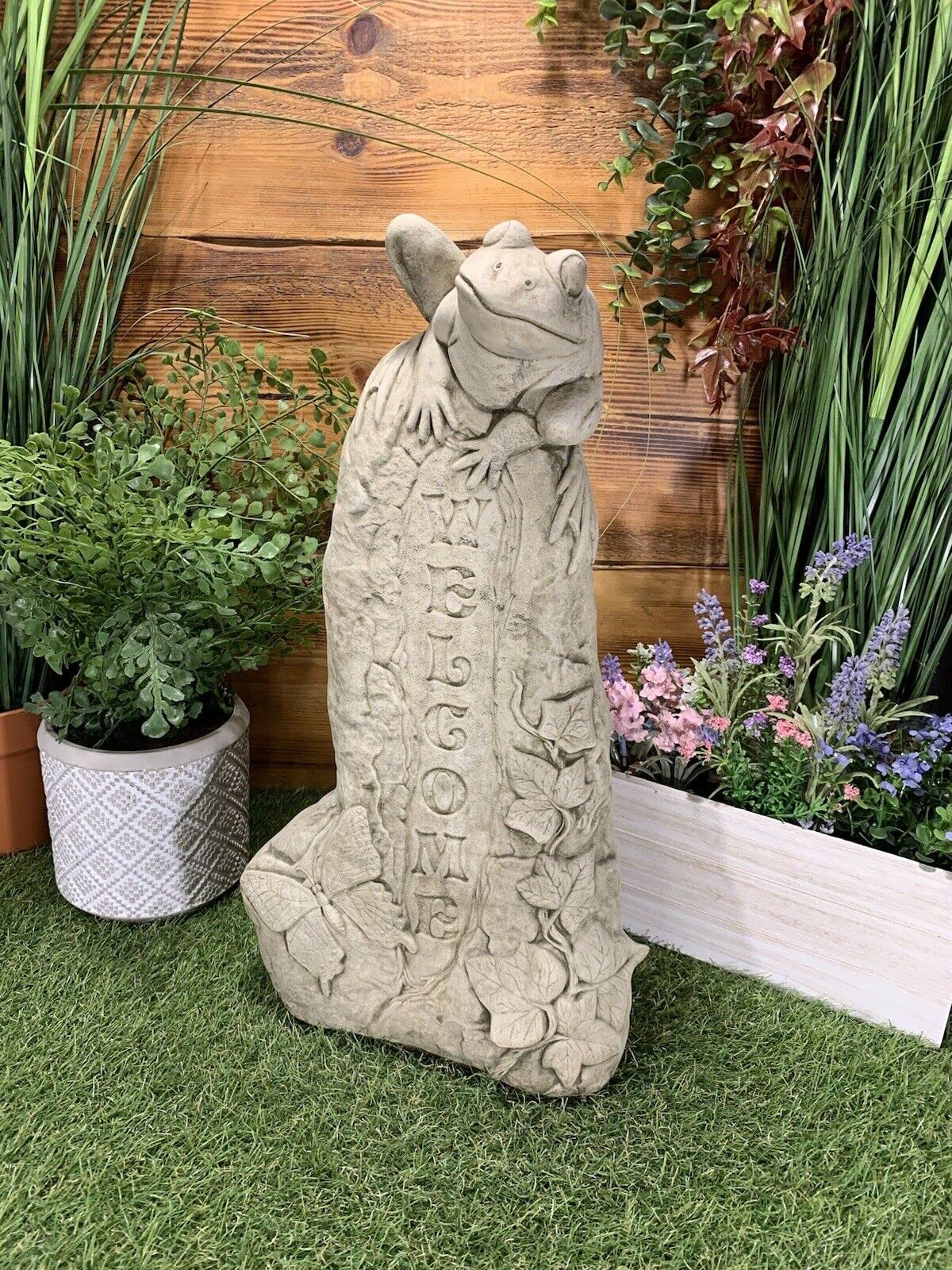 J And L Stone Ornaments Stone/Earth Tones Garden Large Welcome Frog Statue Ornament