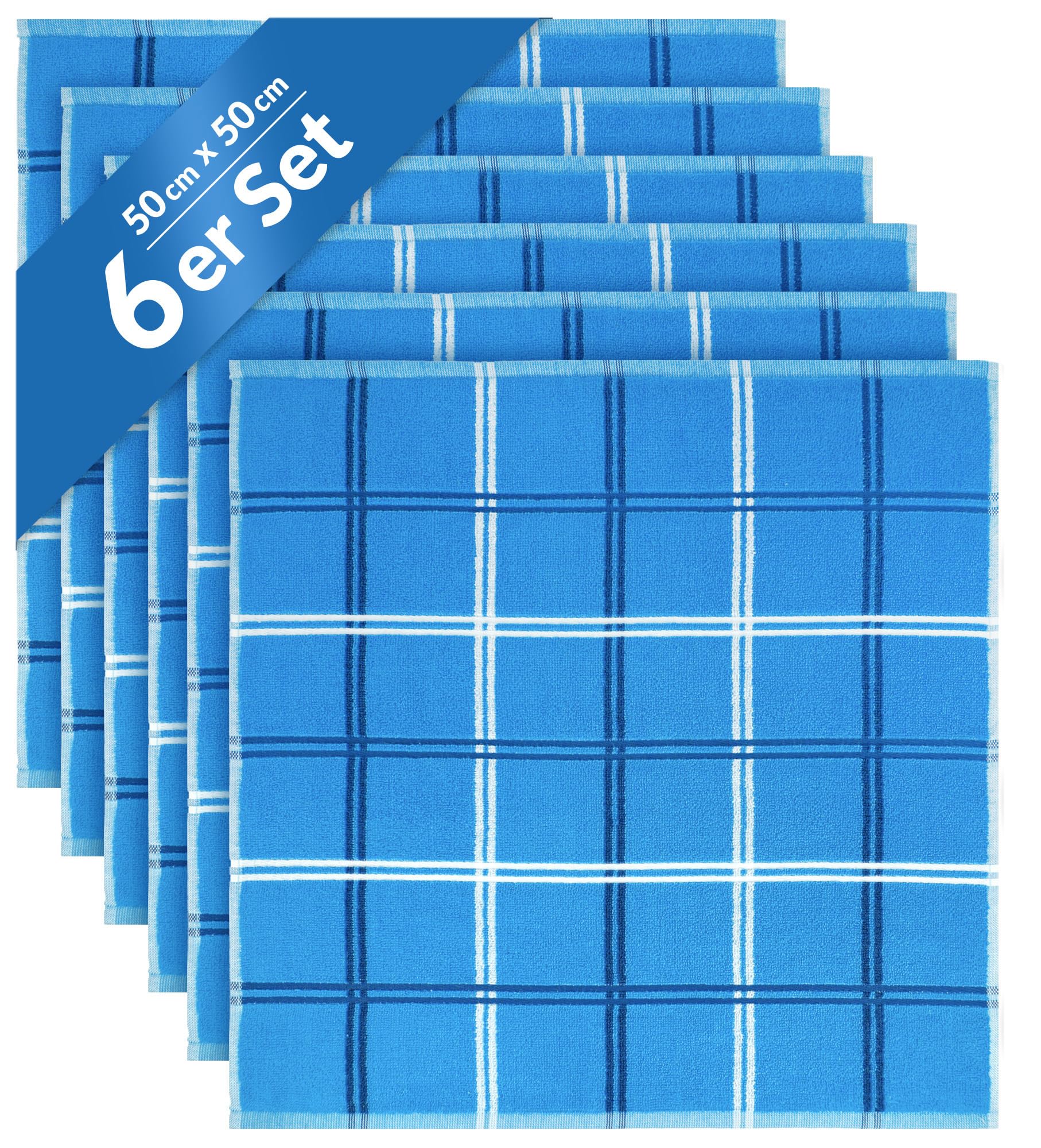 Lashuma Asciugamani cucina Blu Capri, Lyon Set 6 asciugamani 50x50 cm, Strofinacci Blu - Capri da cucina 100% Cotone