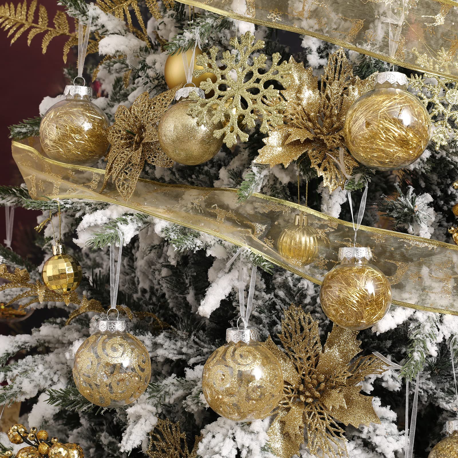 Wironlst Adornos de Bola de Navidad de 2.76 Pulgadas, inastillables, de plástico Transparente, Grandes, para Colgar, Juego de Bolas Decorativas con Relleno Delicado (24 Unidades, Dorado)