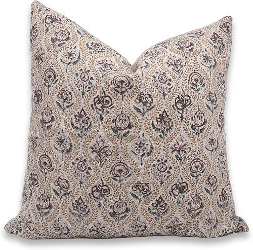 Fabritual Handmade Stylish Block Print Thick Linen 24x24 Inch Throw Pillowcase C