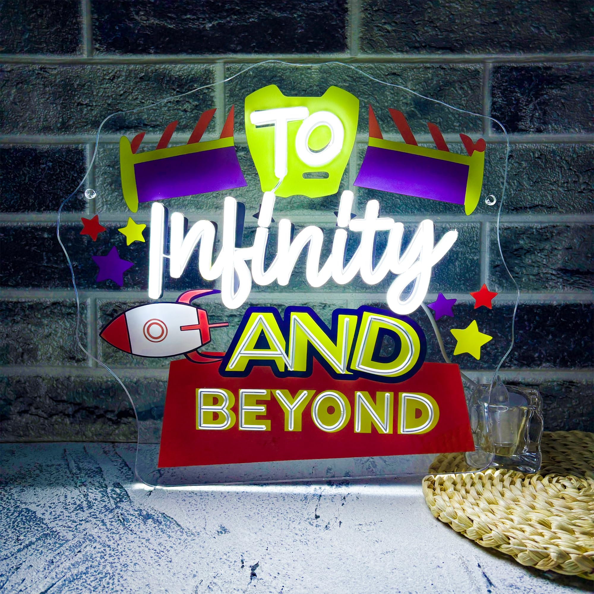 To Infinity And Beyond Neon Sign, Rocket Stars Space Dreamer Neon Light LED Galaxy Theme Decor Sign, for Kids Bedroom Rocket Ship Decor, Space Explorer Gifts(12.9 * 12.2 In)