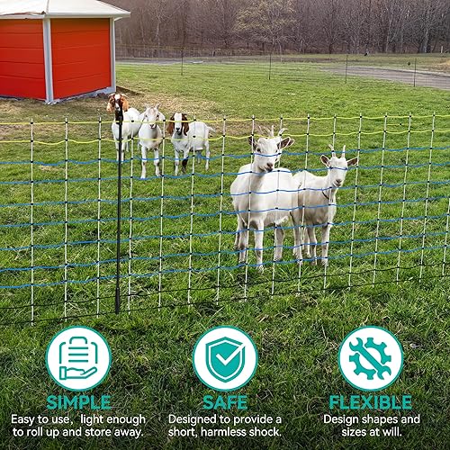 Miniatura 5 de Red eléctrica azul altamente visible, 49.6 pulgadas de alto x 164 pies de largo, redes portátiles de malla para cabras, ovejas, cerdos, perros,