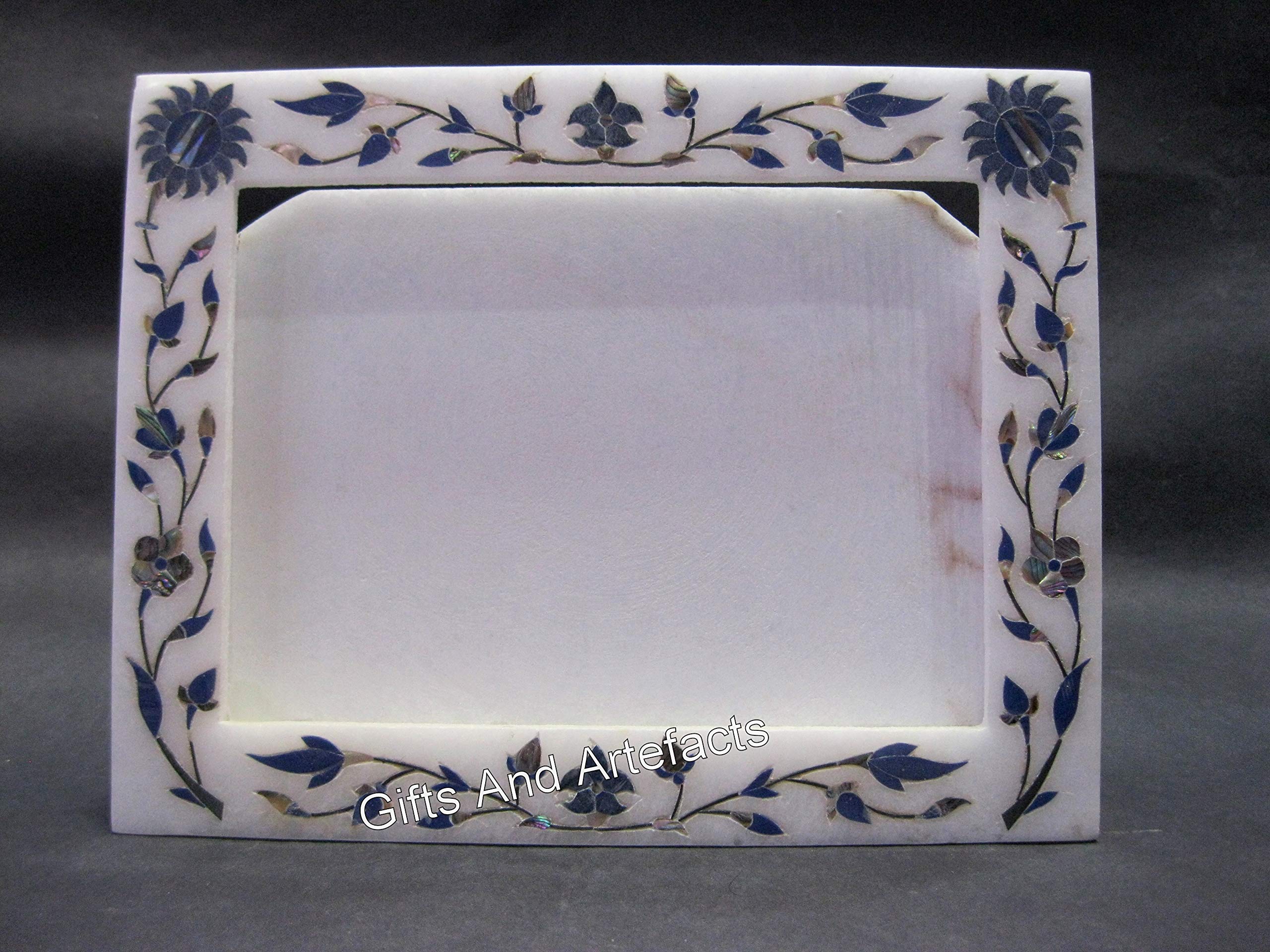 Cadre photo de bureau en marbre véritable et Lapis Lazuli bleu 22,9 x 17,8 cm