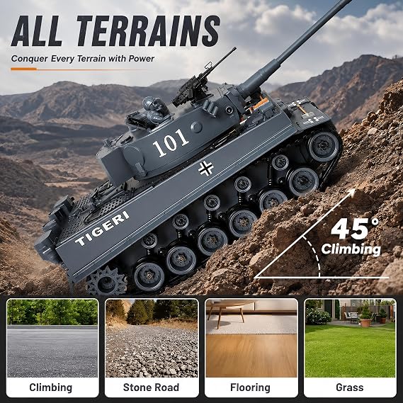 RC Tank 1:18 German Tiger I, WW2 Remote Control Tank with BB Firing, Recoil