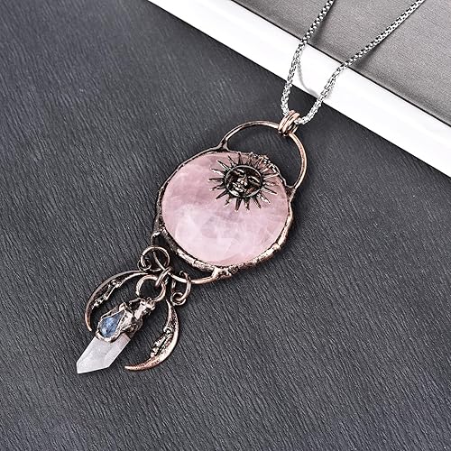 Miniatura 3 de Collar con colgante de cristal rosa, collar de piedras curativas de cobre, collar con colgante de piedras preciosas naturales, regalo para mujer