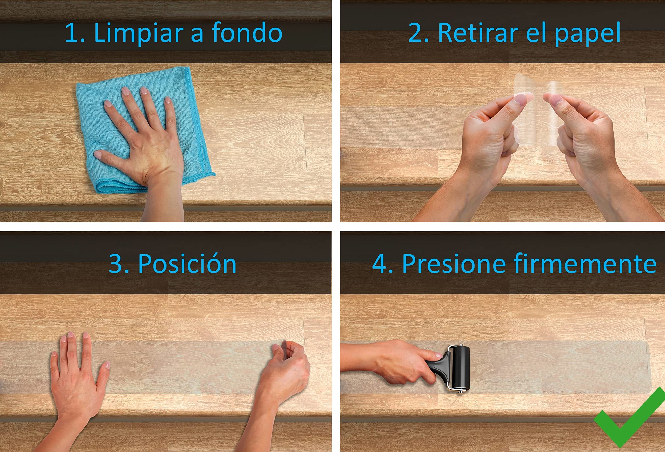 Cinta Antideslizante 18 Unidades XXL (75x12 cm) Cintas Transparentes Antideslizantes para Escaleras – Cinta Antideslizante Escaleras Interiores – Incluye Rodillo [Lanzamiento 2021]