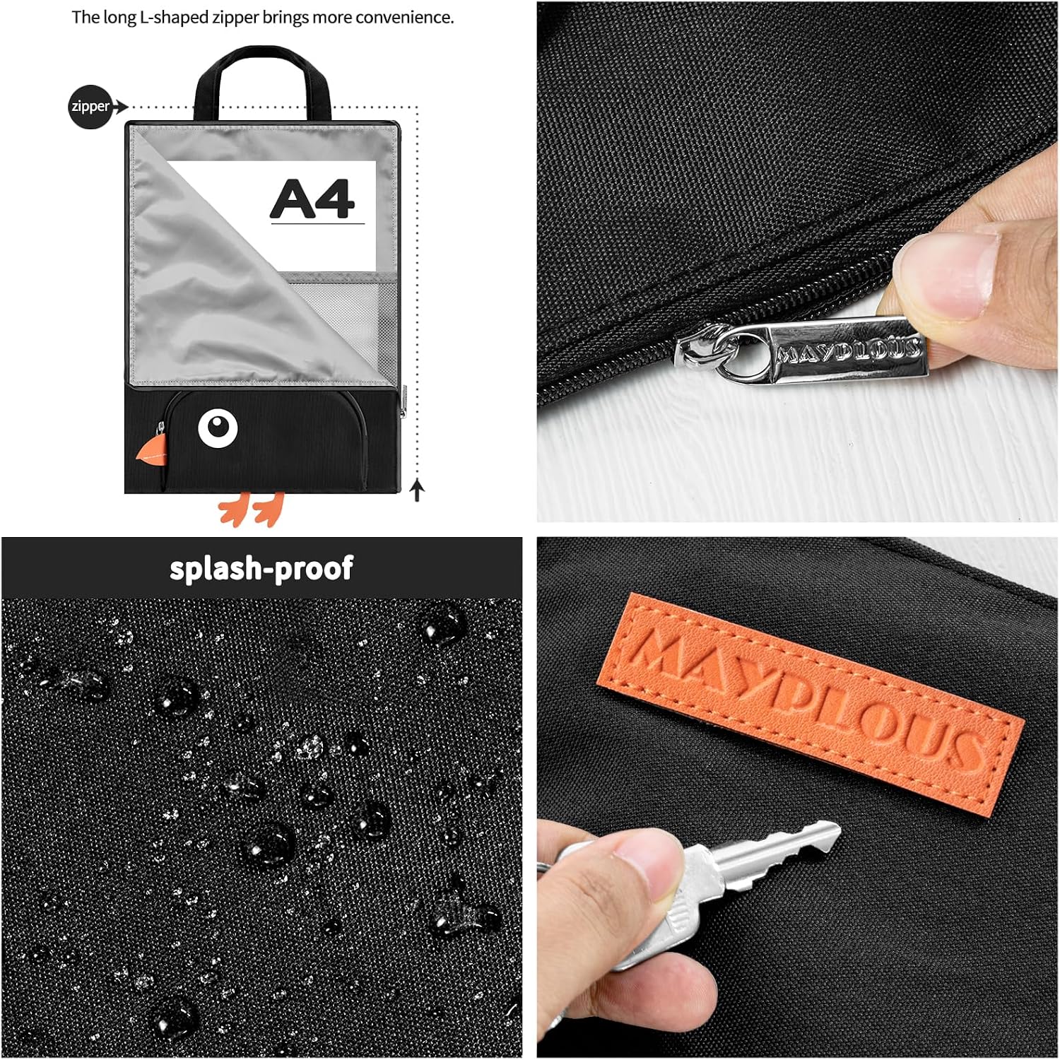Mayplous A4 Document Bag – Portable File Organizer with Zipper & Handle, Large 37x27 cm Portfolio Folder for Office, School, Business, Travel & Conferences (Crow) image 3