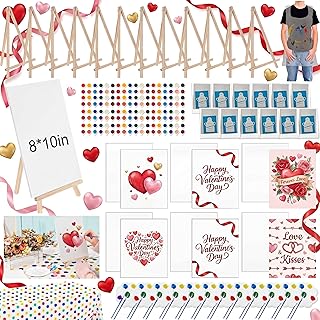 Tenceur 86 Pieces Mini Canvas with Easel Set, 8 x 10 Inch Valentine Small Canvas Painting Kit for Party, DIY Painting Boards with Large Tablecloth, Easels Paints Aprons Brushes for Party Gifts