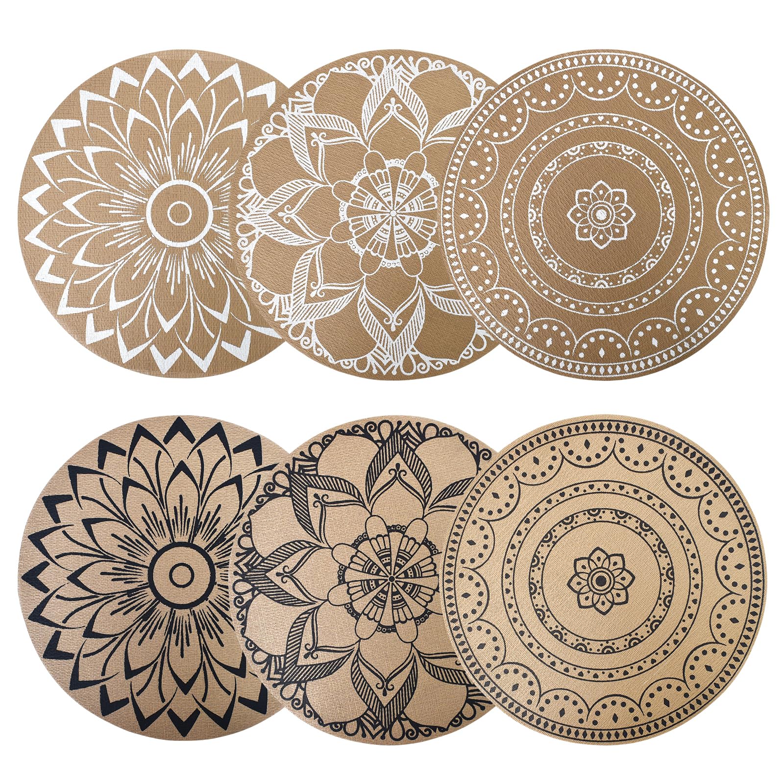 Juego de 6 Manteles Individuales Redondos de PVC Trenzado, Antideslizantes, Lavables y Resistentes al Calor, Salvamanteles Individuales para Cocina, Restaurantes, Comedor, Celebraciones y Decoraciones
