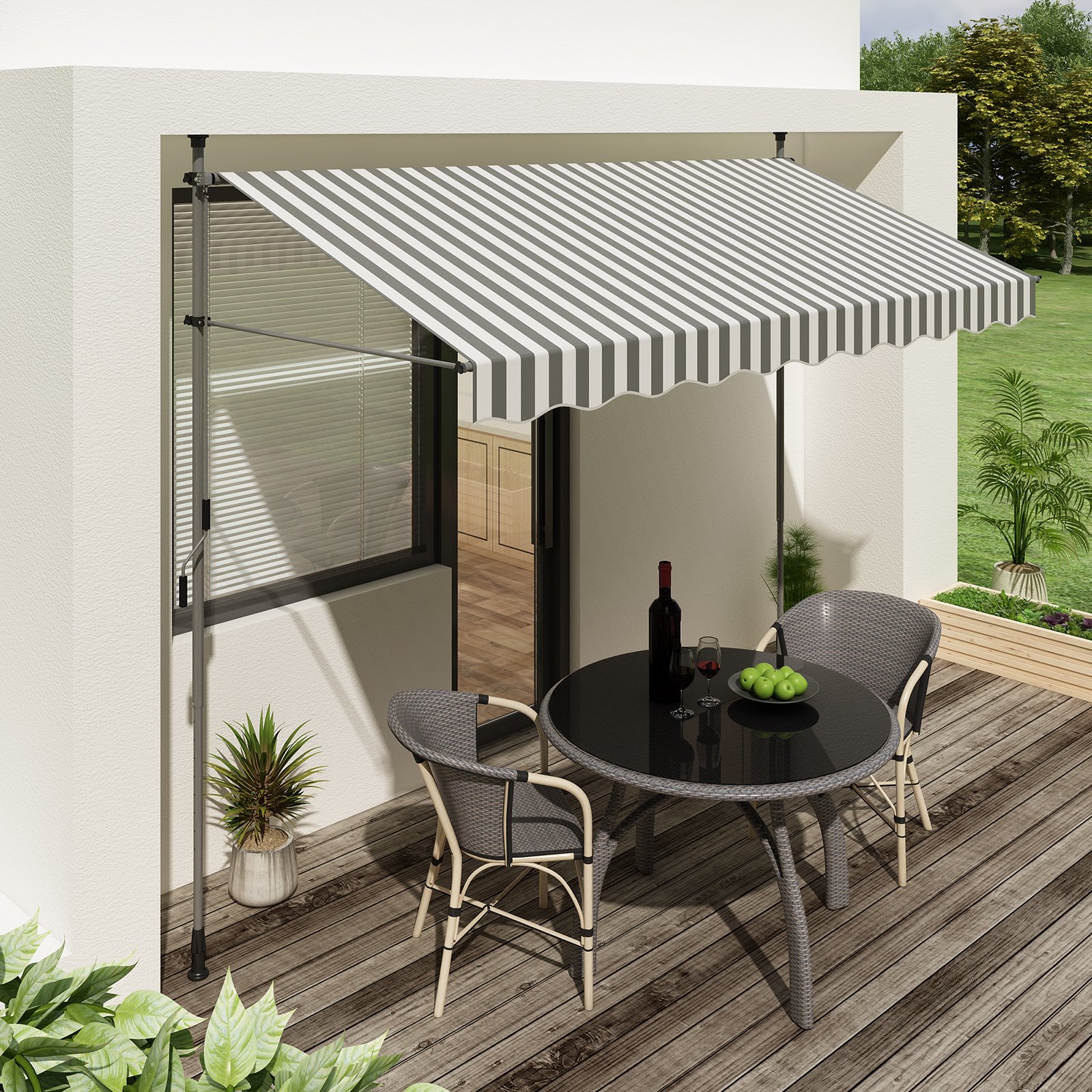 markise grau weiß gestreift SONGMICS Klemmmarkise, 250 cm, Balkonmarkise, Sonnenschutz, mit Gestell, Verstellbare Höhe 2-3 m, Grau-Weiß GSA253GW Style:B LÄSSIG Schlafsack Wilier Verticale SLR