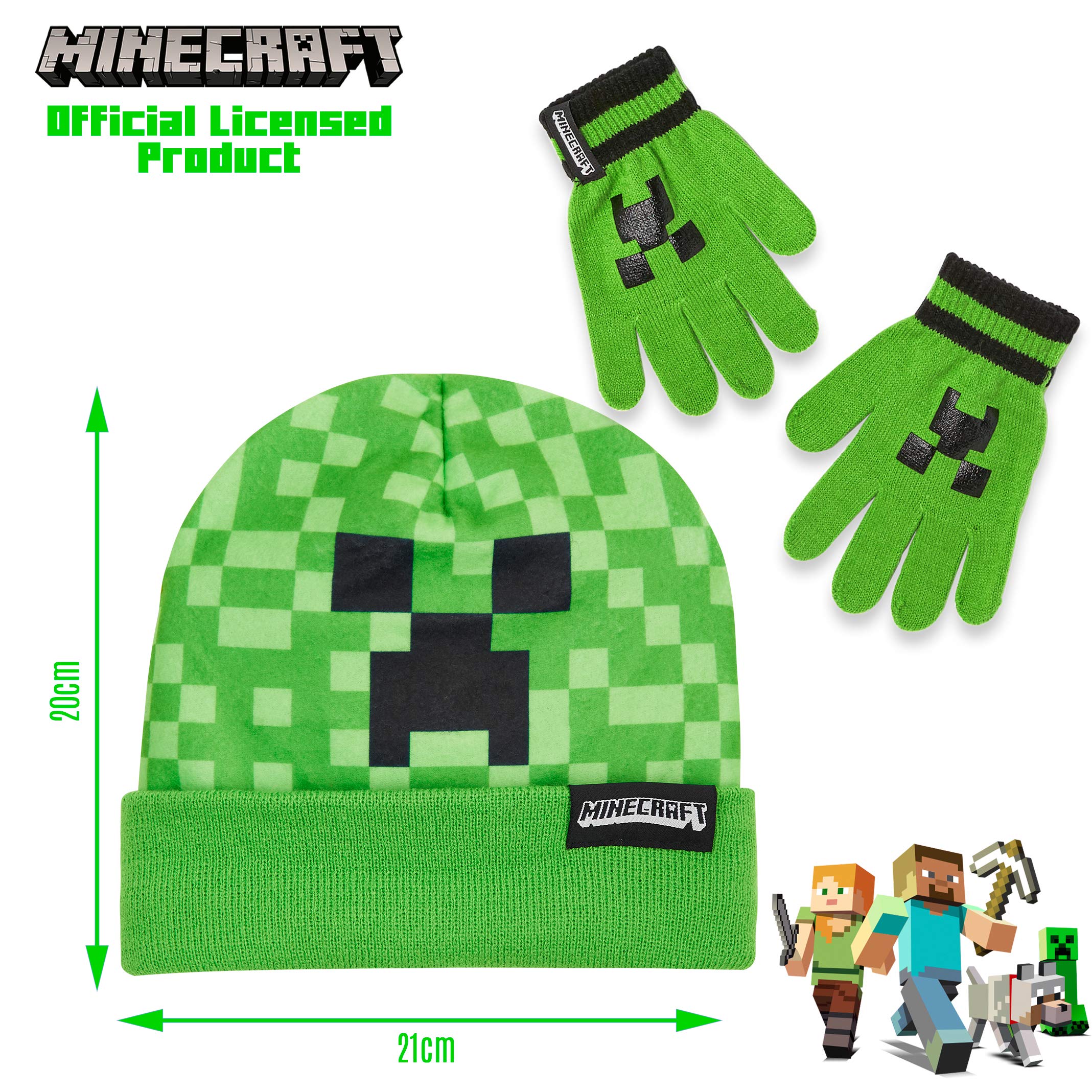 Minecraft Gorros Invierno, Sombrero Pescador o Set Gorro y Guantes con o sin Braga Cuello, Accesorios de Invierno, 6-14 Años