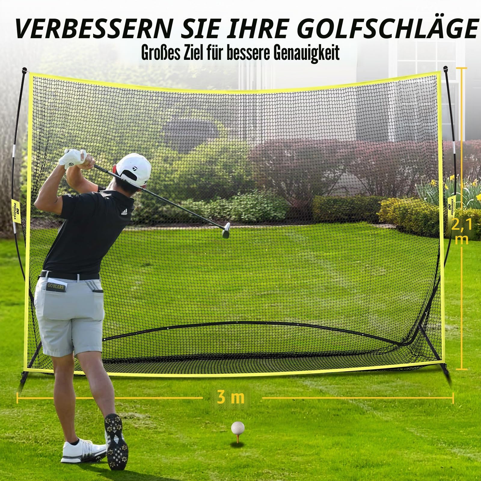 PodiuMax Golfschlägernetz, 3 x 2,1 m, Driving Range für Garten und Innenbereich, auch geeignet für Fußball, Baseball, Softball-Übung