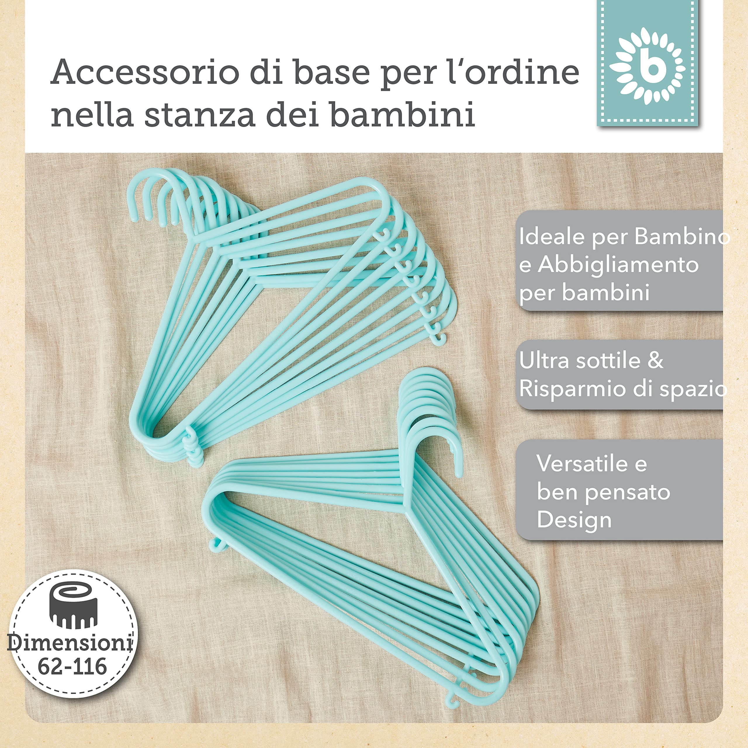 Bebé Bambino Hanger appendiabiti grucce di plastica per bambini 29,5 cm 16 pezzi turchese