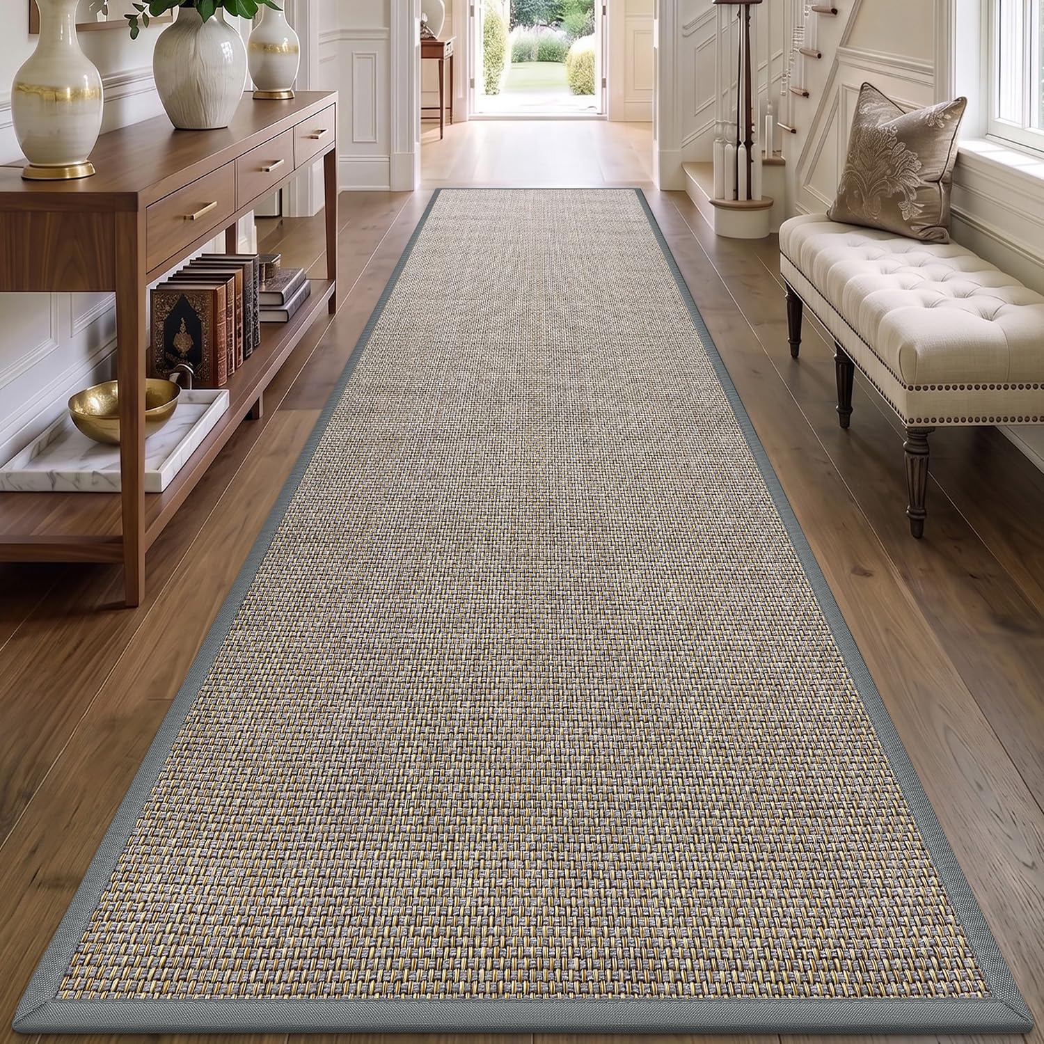 DEXI Runner Rug 80 x 300 cm, Non-slip Dirt Trapper Door Mat Inside with Rubber Backing, Low Profile Indoor Floor Mats for Hallway Entrance, Doorways, Porch, Grey