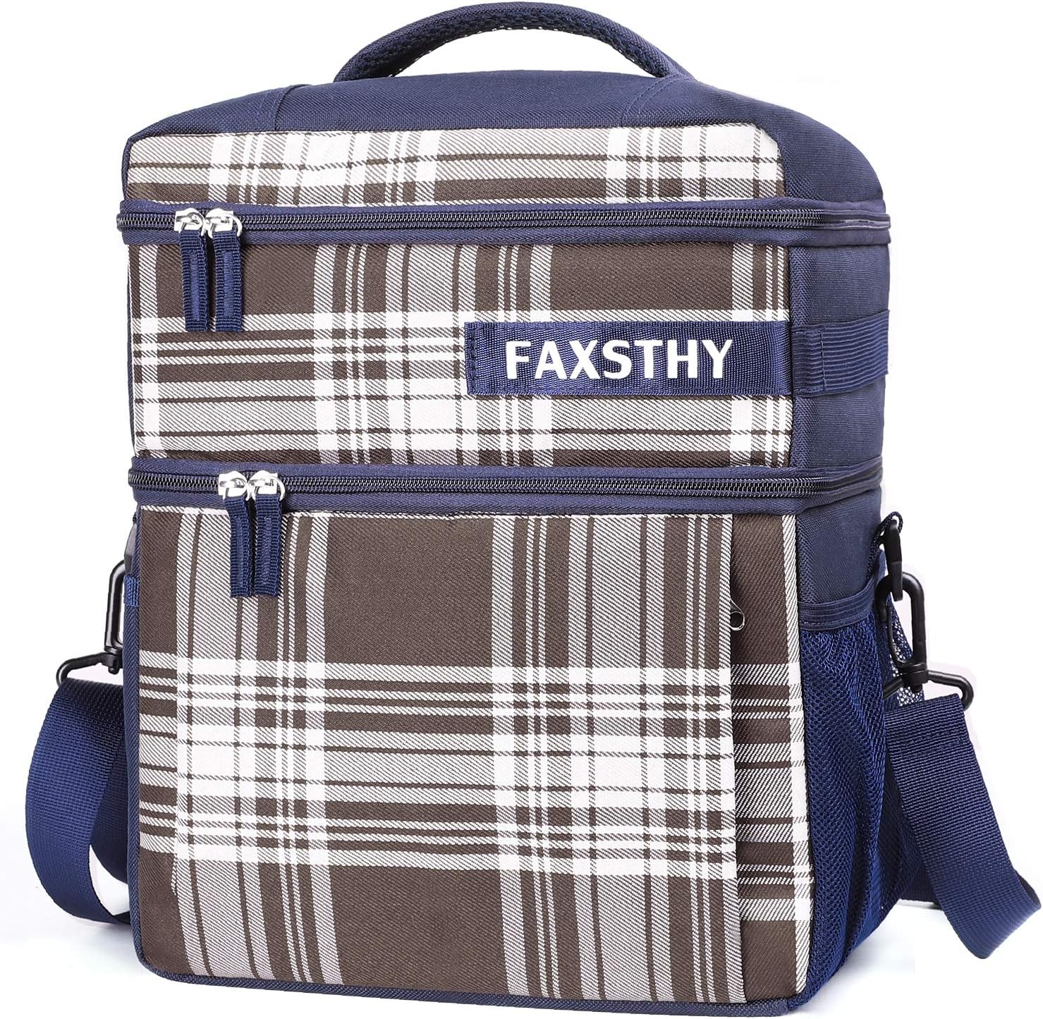 Lunch Bag for Men Women with Shoulder Strap , Dual Compartment Cooler Bag Tote Adult Insulated Large Lunch Box for Beach, Travel, Work, Picnic