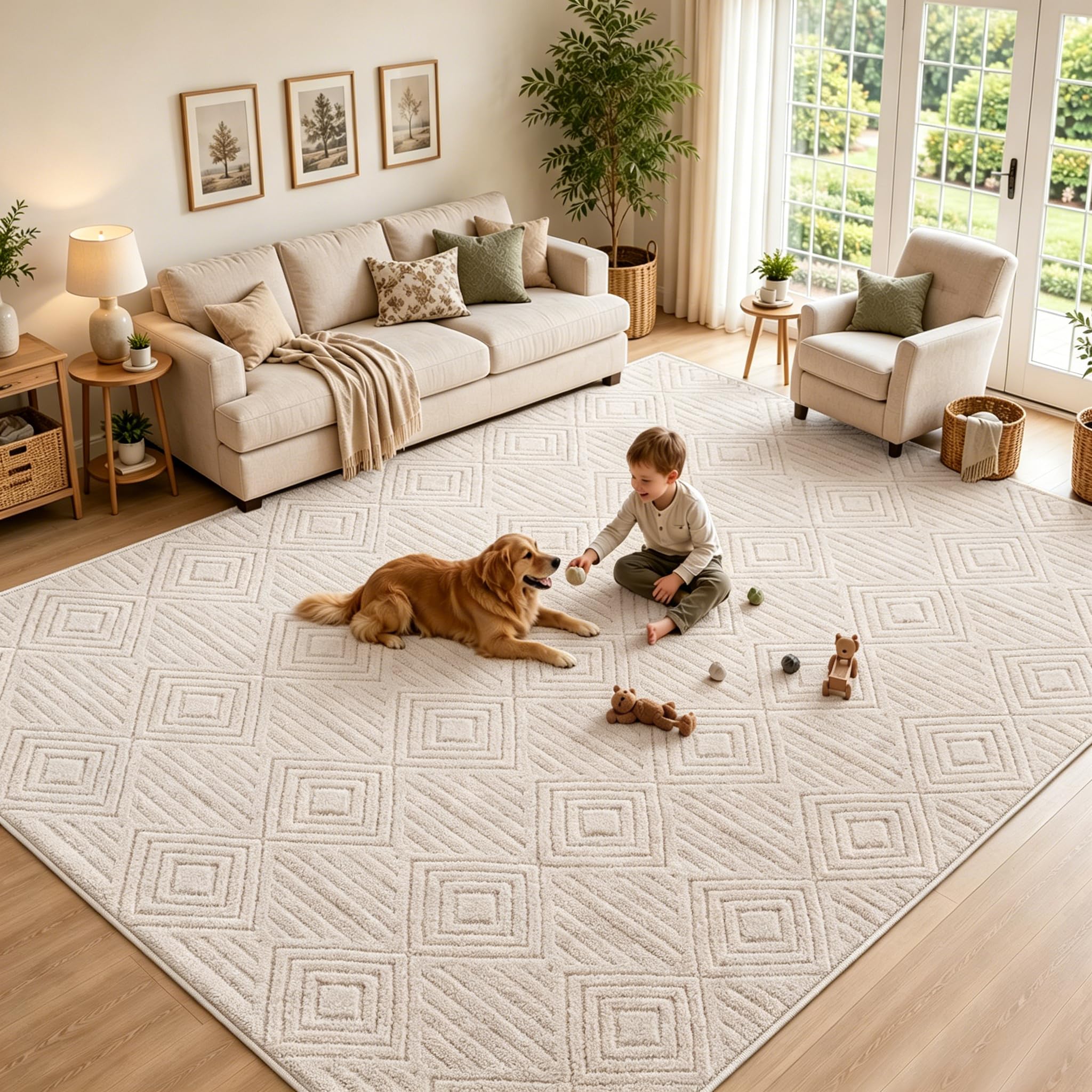 Capslpad Alfombra Beige 200x300cm antideslizante moderna alfombra suave lavable para salón oficina comedor dormitorio