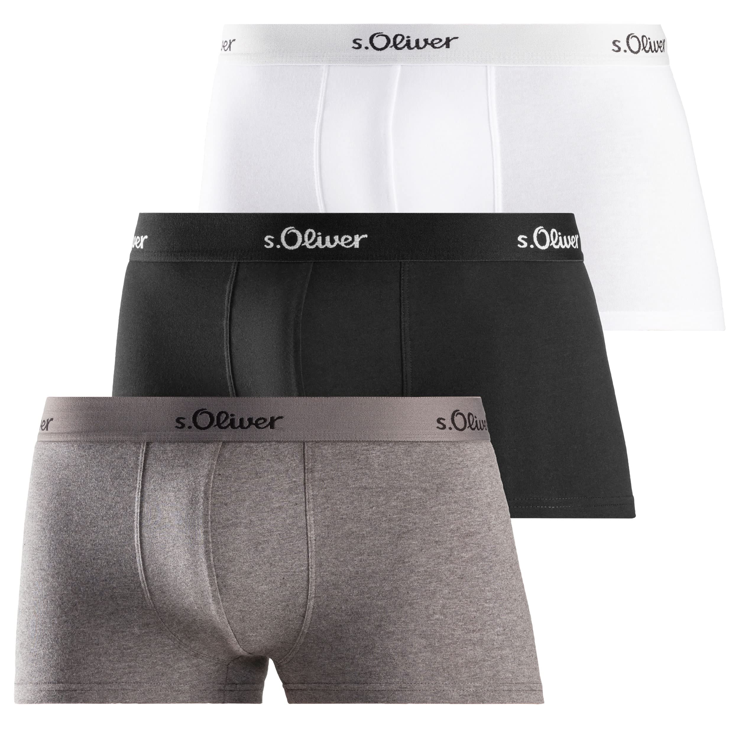 s.Oliver Men's 3X Hipster Boxer Shorts, grau+Schwarz+weiß, M