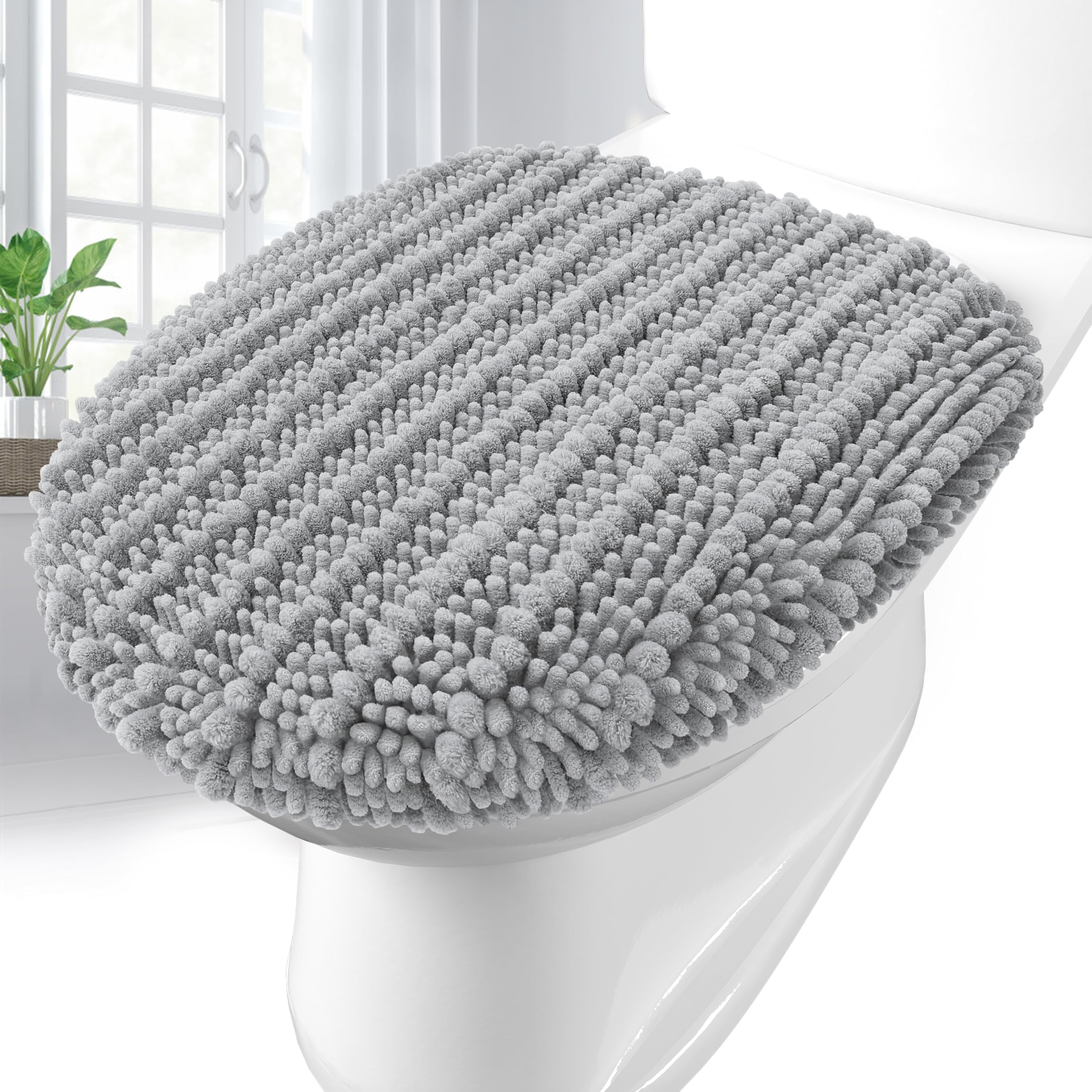 Arotive Soft Chenille Bathroom Toilet Lid Cover 17.5x15, Machine Washable Seat Covers, Stays in Place Non-Slip Backing, Fits Most Round, Elongated and