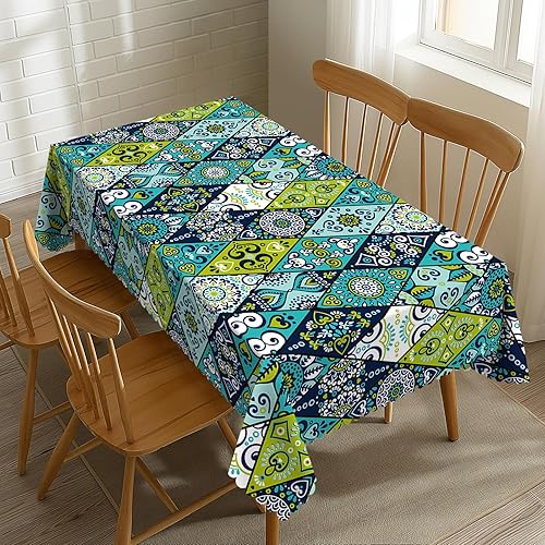 SENYOUMI Diamond Tablecloth Modern Patchwork Table Cloth Green Ethnic Style Rect