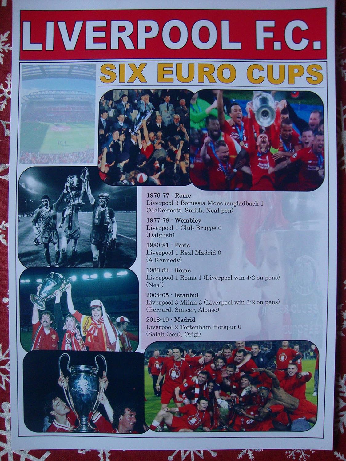 Liverpool FC Six European Cups - Updated 2019 - Souvenir Print