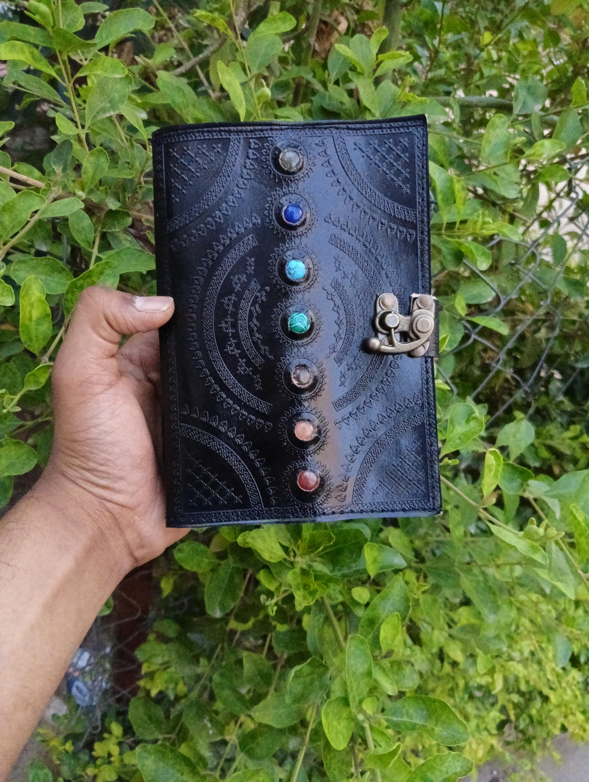 Mateshwari Leather Arts Leather Journal Seven Chakra Medieval Stone Embossed Handmade Notebook Office Diary 7x5i nches Gift For Man & Woman,Birthday Gift