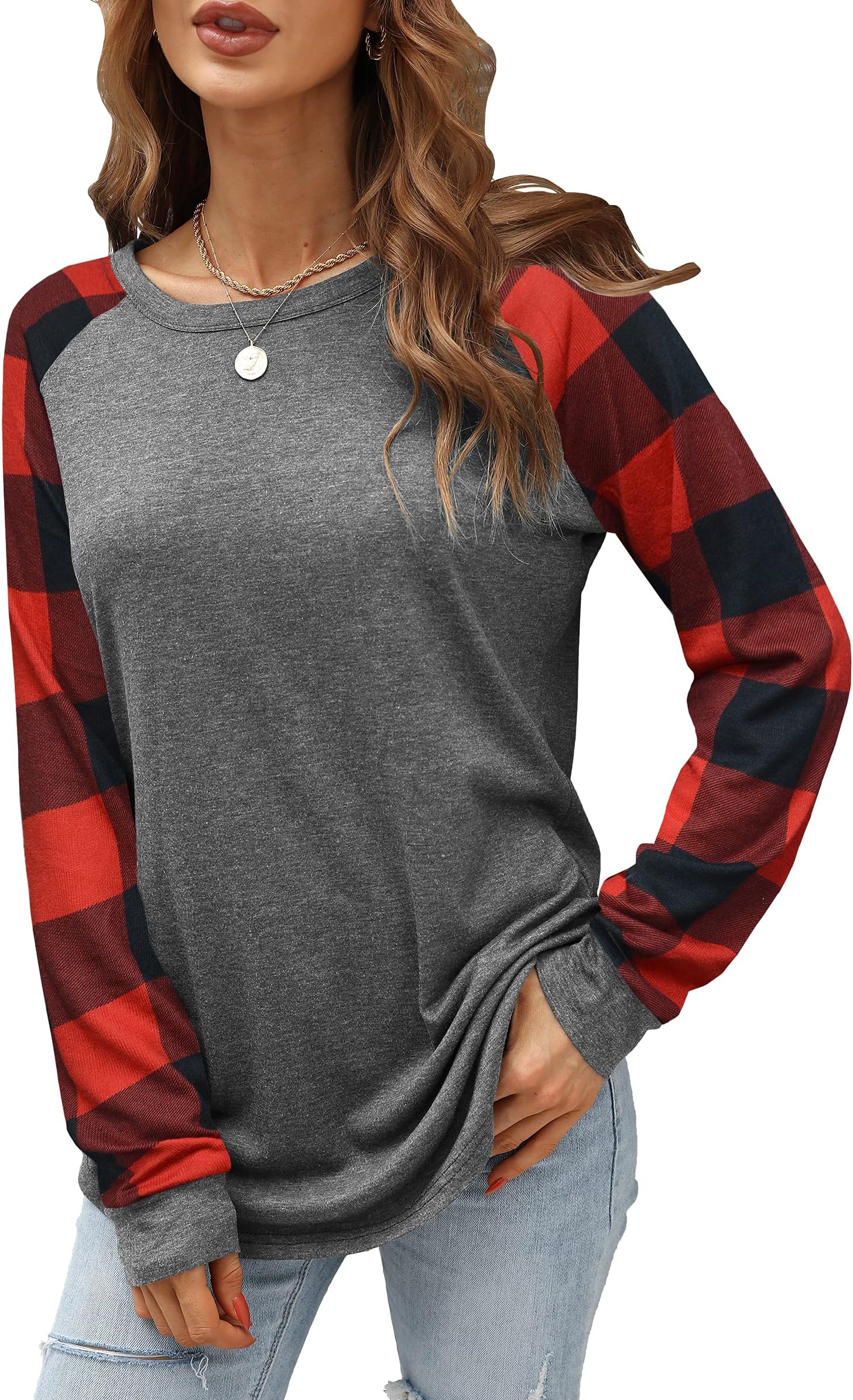 Aifer Womens Long Sleeve Shirts Crew Neck Casual Tops Fashion Loose Fit Trendy Tunic Outfits Clothes