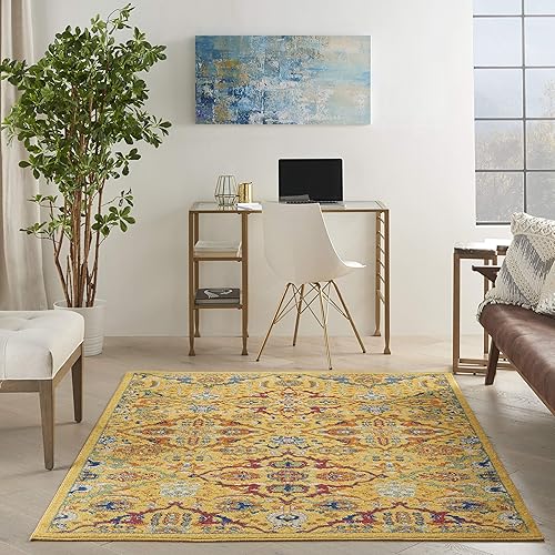 Miniatura 4 de Nourison Home Allur - Alfombra de área amarilla multicolor de 5 pies 3 pulgadas x 7 pies, 3 pies, fácil de limpiar, no se desprende, para
