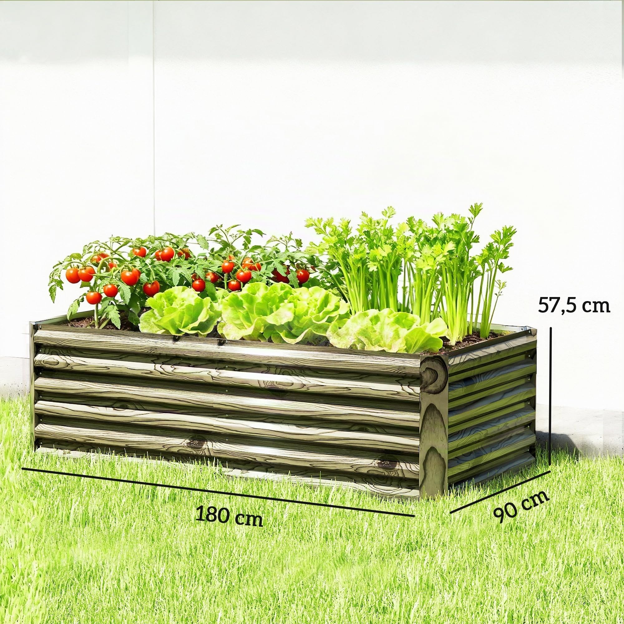 Outsunny Jardinera Exterior Grande Rectangular 180x90x57,5 cm Natural | de Acero Galvanizado, Huerto Urbano para Cultivar Plantas, Macetero con Base Abierta, Resistente a la Intemperie