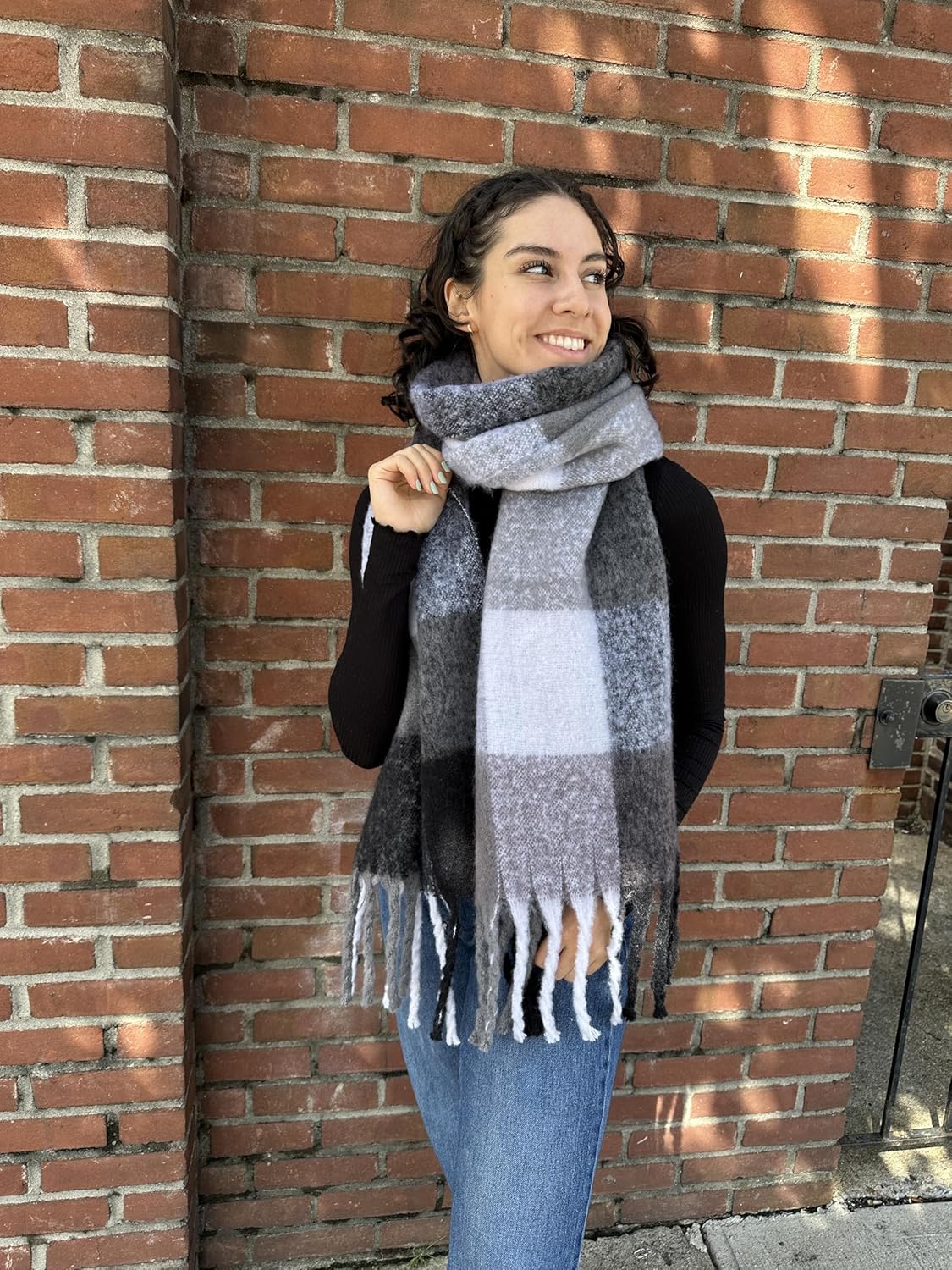 Oversize Blanket & Chunky Long Plaid Winter Wrap, Checkered Plaid Scarf For Winter